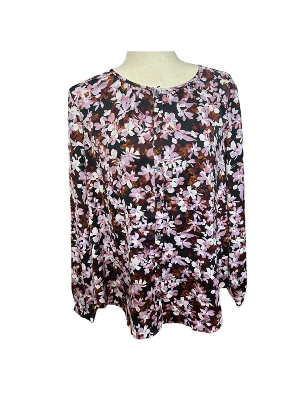 J Jill Shirt Women M NWOT Floral Wearever Blouse Button Front Long Sleeves